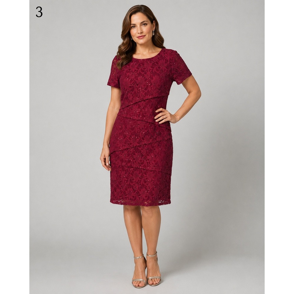 Vintage Perceptions Tiered Dress Womens Large Red Lace Sequined Festive Holiday
